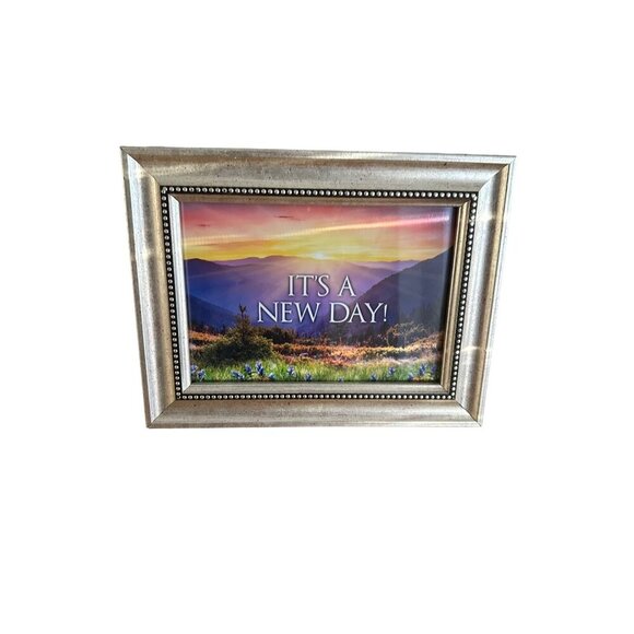 Inspirational Framed Art Print "Its A New Day!" Beaded Silver Frame Desk Decor - Picture 6 of 7